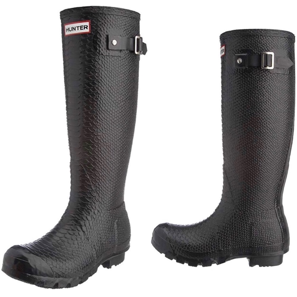 Hunter Tall Original Rainboots Black Carnaby Snake